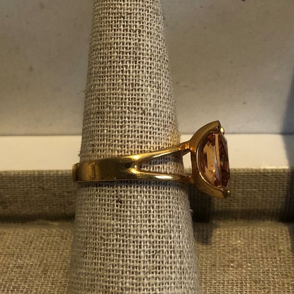 Square Cut Citrine Colored Cocktail Ring - Picture 4 of 5